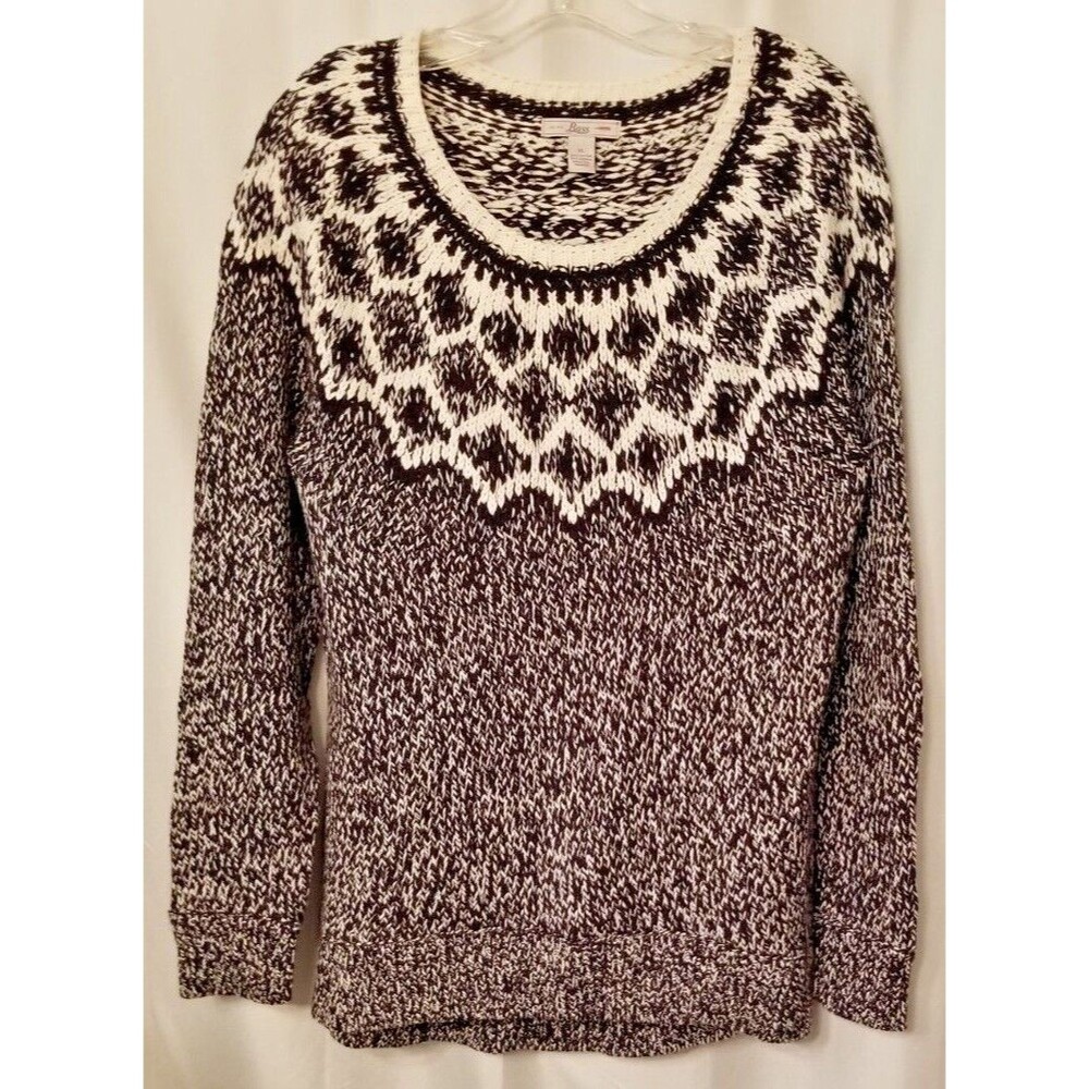 Women's Bass Knit Sweater Crew Neck Knit Pullover Black White Nordic Size XL